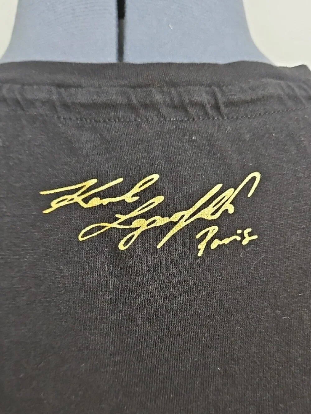 Karl Lagerfeld Black Short Sleeve Tee with Rhinestone and Gold Logo Detail - Picture 4 of 5